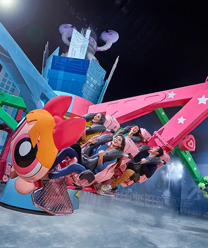 Powerpuff Girls ride at IMG Worlds of Adventure Dubai – an exciting Cartoon Network Zone attraction.