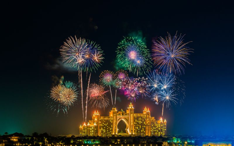 Christmas fireworks near Atlantis hotel in Dubai