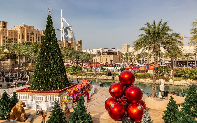 Madinat Jumeirah and Christmas tree in Dubai