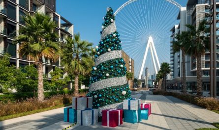 Christmas tree on background Dubai Eye on Bluewaters Island