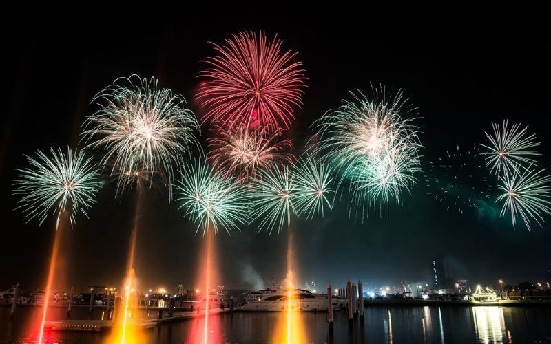 Spectacular fireworks lighting up the sky in Dubai during Eid celebrations